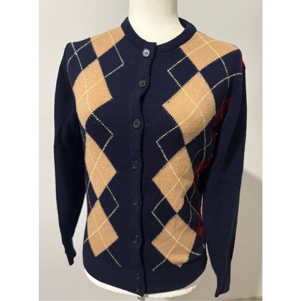Clanmoor made in England 100% lambswool diamond print cardigan button front S